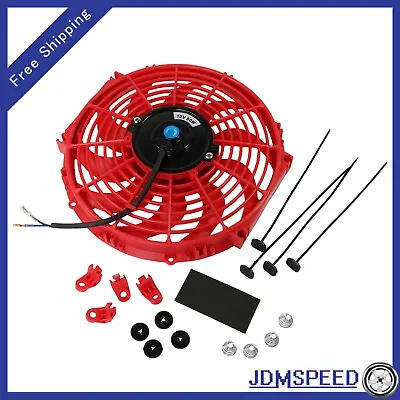 Universal 12V Engine Cooling Fan Slim Pull Push Racing Electric Radiator 12  Red • $30.97