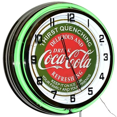 19  Drink Coca-Cola Thirst Quenching Sign Double Neon Clock (Green) • $299.71