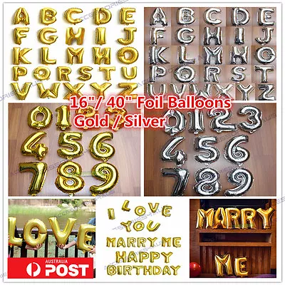 $1.35 • Buy Silver/Gold Letter Number Foil Balloon Birthday Wedding Party Decoration Helium