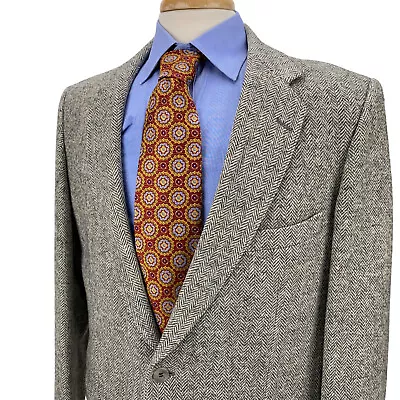 VTG Magee Standun Dongel Tweed Herringbone Gray Brown Blazer Sport Jacket 42R • $74.99