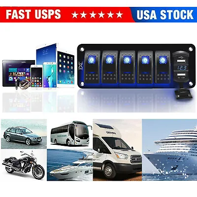 6 Gang Toggle Rocker Switch Panel Dual USB Blue LED For Car Boat Marine RV Truck • $22.99