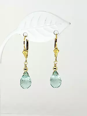 14k Yellow Gold Filled Aquamarine Quartz Briolette Drop Dangle Earrings • $43.45