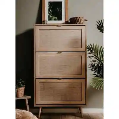 Finori Shoe Cabinet Bali 49A Sonoma Oak And Raffia Print VidaXL • £178.68