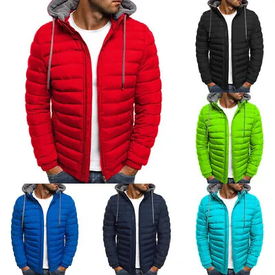 Men Winter Warm Down Jacket Hooded Puffer Coat Parka Thin Overcoat Outwear Solid • $23.63