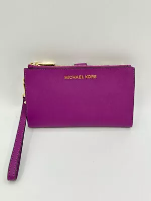 MICHAEL KORS Purple Saffiano Leather Jet Set Double Zip Wallet/Wristlet • $75.99