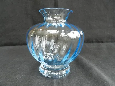 Vintage Dartington Glass Blue And Clear Coloured Ripple Vase • £14.99