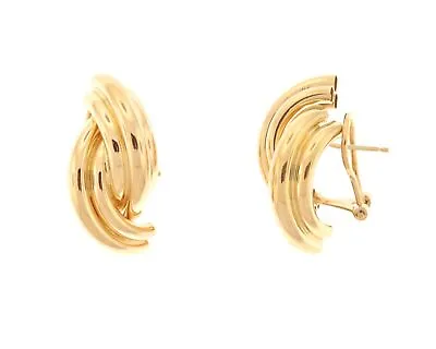 Estate Vintage 14k Yellow Gold Half Knot Tube Earrings With Omega Backs • $495