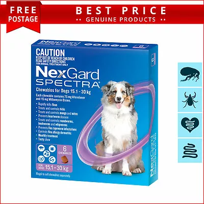 NEXGARD SPECTRA For All Sizes Dogs Flea Heartworm Tick And Worm Control 6 Doses • $108.93