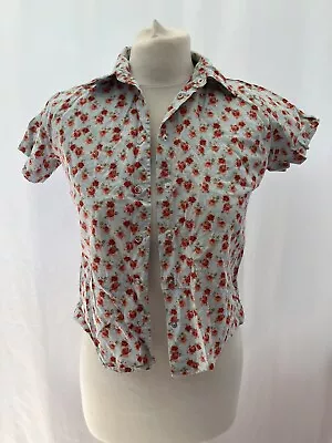 Blouse H&M LOGG Size Xs Blue Rose Print Cotton Collar  • £4.99