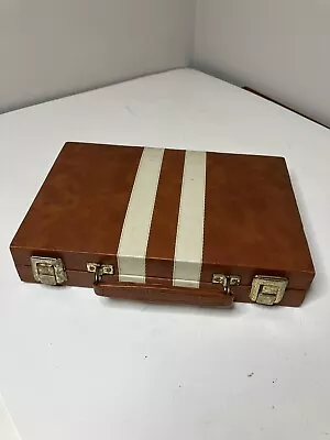 Backgammon Small Travel Set Game Case Faux Leather Vintage 10.5x7.5” Made Taiwan • $15