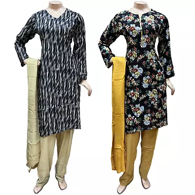 Pakistani Indian Women's Printed Linen Suit Dress Stitched Shalwar Kameez Salwar • £11.99