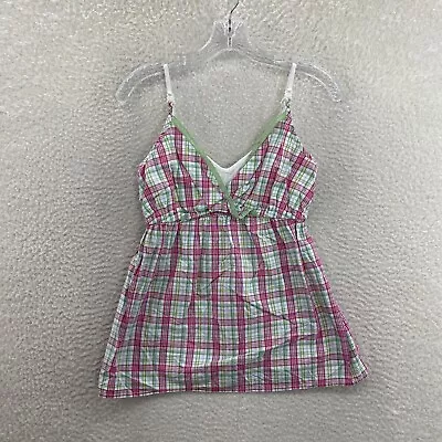 $23.80 • Buy Motherhood Nursing Pink Green Plaid Lace Trim Babydoll Cami Maternity Top M