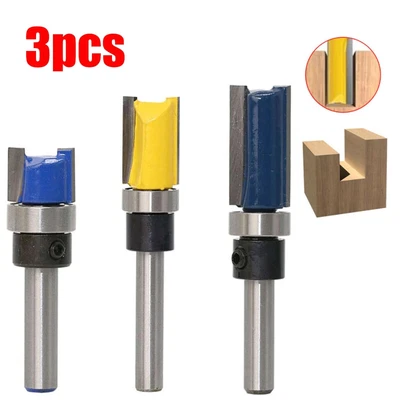 £5.89 • Buy 3pcs Router Bit Set Template Cutter 1/4  Shank Straight Woodwork Wood Flush Trim