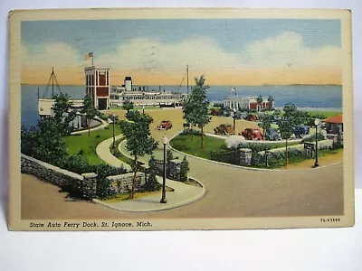1939 Wickman Mackinac Island Postcard State Auto Ferry Dock  St Ignace Mi Car • $0.99