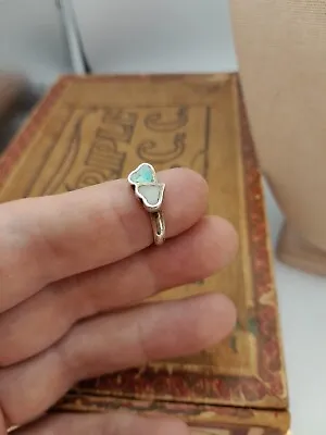 Vtg Sterling Silver Turquoise MOP Inlaid Hearts Ring Sz 5 - Buy 3 Ship Free! • $10