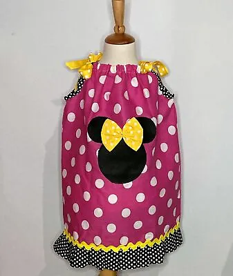 Girls Disney Minnie Mouse Hot Pink White Polka Dot Pillow Case Dress12m To 6y • $35