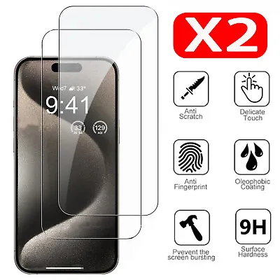$7.85 • Buy 2X Screen Protector 9H Glass For IPhone 15 14 13 12 11 Pro Max XR X XS 8 7 Plus