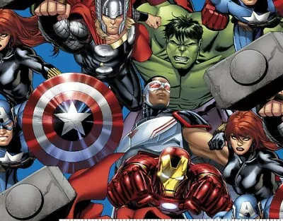 $11.99 • Buy Marvel Avengers Cotton Fabric Captain America Hulk Comic Superheroes By The Yard