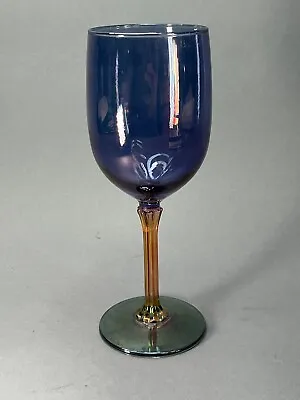 Murano Iridescent Purple With Gold Stem Blown Glass Wine Goblet Glass Flute • $45