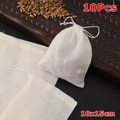 10Pcs Large Cotton Muslin Drawstring Reusable Bags For Soap Herbs Tea 10x15cm • £4.40