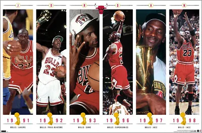 Michael Jordan NBA CHAMPIONSHIP HISTORY Chicago Bulls Retro 22x34 POSTER • $13.49