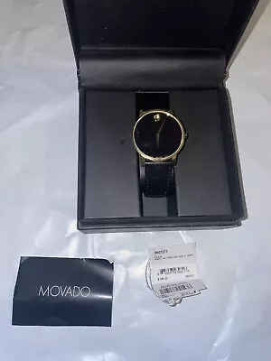 Movado Men's Watch 0607271 Museum Black Dial Swiss Quartz Gold 40mm Leather Band • $350