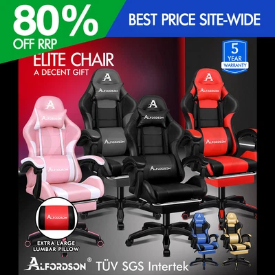$159.95 • Buy ALFORDSON Gaming Office Chair Extra Large Pillow Racing Footrest Seat PU Leather
