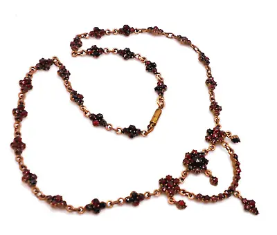 Beatiful Articulated Victorian Rose Cut Garnet Necklace Center Festoon C. 1900 • $275