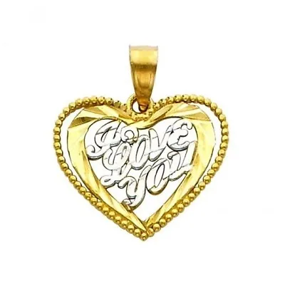 I Love You Heart Charm Pendant 3/4 Inch NO Chain Necklace Real 14k Two Tone Gold • $69.99