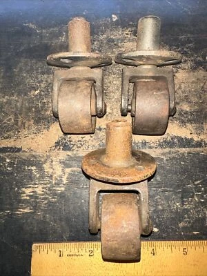 $33 • Buy 3 Vintage Industrial Swivel Casters Cast Iron Wheels For Cart Dolly Etc.