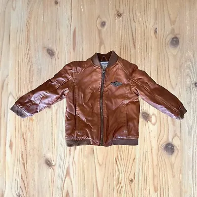 Mayoral Boy's Bomber Aviator Jacket 24m Brown Faux Leather • $19.99