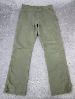 Carhartt Pants Mens 34 Green Canvas Flannel Lined Trousers Workwear 34X32 *Hole • $24.99