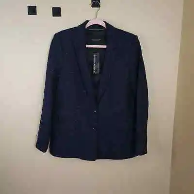 Banana Republic Wool Blend Hacking Jacket In Blue Tweed Size 12 • $50