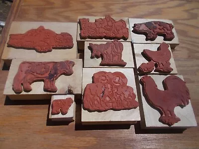 Farm Theme Barn Chickens Cows Pig Rubber Stamps Lot Of 9 • $28