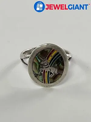 Sterling Silver Abalone Multiple Colored Enamels Ring Size 3.75 2.1g #ev249 • $14.99