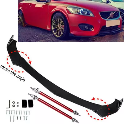 Glossy Black Front Bumper Lip Chin Spoiler Splitter + Strut Rods For Volvo C30 • $39.99