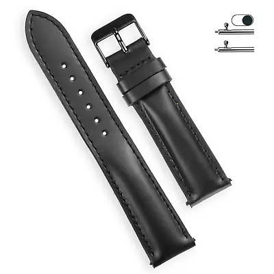 19mm Black Watch Bands Men Genuine Leather Black Buckle Vintage Quick Release • $15.29