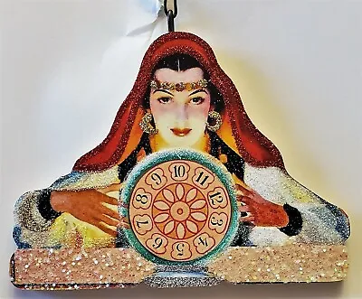 FORTUNE TELLER  W CRYSTAL BALL NUMBER WHEEL  * Glitter HALLOWEEN ORNAMENT * Vtg • $10.50