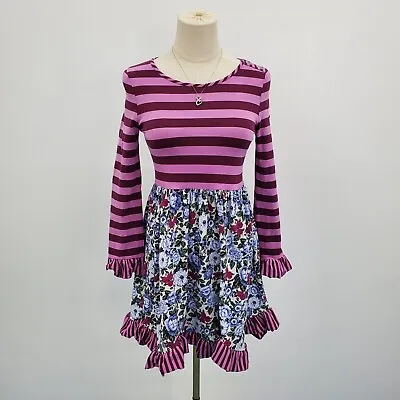 Matilda Jane Size 12 Wise One Dress Purple Stripes Floral Choose Your Own Path • $38.98