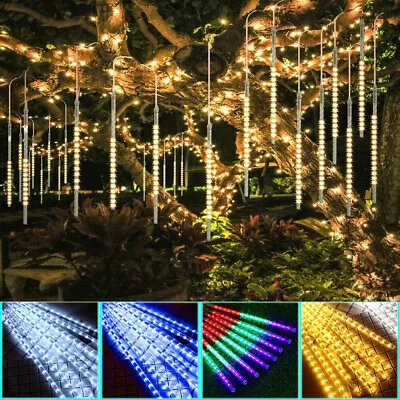 LED Meteor Shower Rain Lights Christmas Icicle Snowfall Lights Outdoor Tree Xmas • £6.95