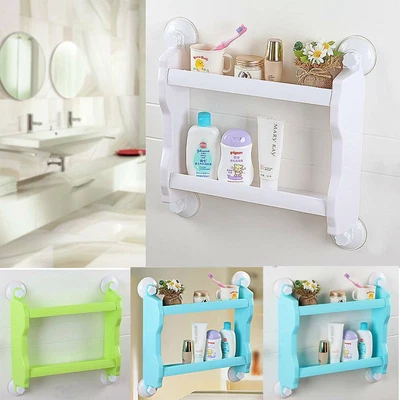 £3.19 • Buy Corner Shelf Suction Cup Bathroom Shower Rack Wall Basket Bath Storage Organizer