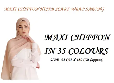 Premium Chiffon Maxi Extra Large Size Hijab Shawl Scarf Wrap Sarong Georgette • £4.99