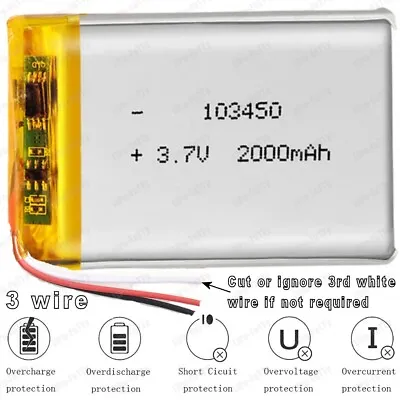 £8.49 • Buy  3.7v 2000mAh 103450 Lithium Polymer Battery Bluetooth Dashcam Li-po Lipo RC
