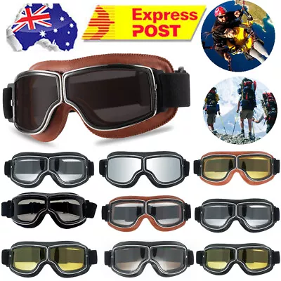 Vintage Pilot-Motorcycle Racing Goggles Aviator-Retro ATV UTV Dirt Bike Eyewear • $13.99