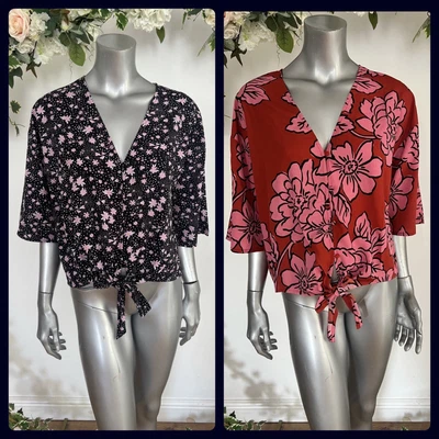 £9.99 • Buy Studio Tie Front Blouse Top Size 12 Red Black Floral Button Up Blouse New ML64