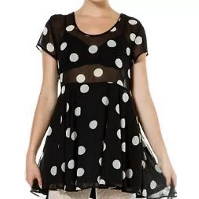 Show Me Your Mumu Black Cream Polka Dot Retro Pinup Short Sleeve Mini Dress M • £28.45