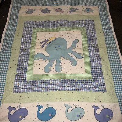 Baby Bed Quilt Ocean Under The Sea Animal Fabric 36 X 44” Octopus Fish Whale • $20