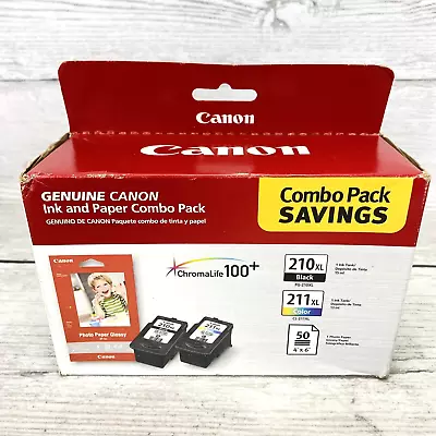 Genuine Canon PG 210XL Black & CL 211XL Color Ink Cartridges & 50ct Photo Paper • $39.95