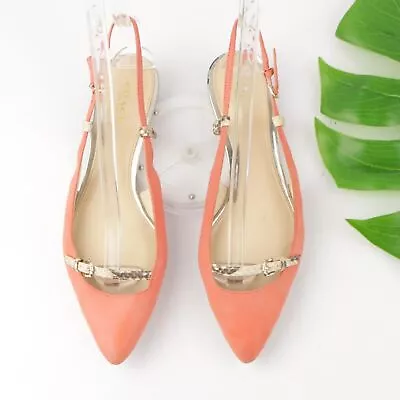 Coach Women's Wooster Slingback Flats Size 7.5 Mary Jane Coral Orange Suede Shoe • $59.89