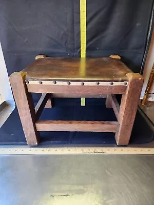 Antique Mission Style Wood And Leather Top Foot Stool • $225